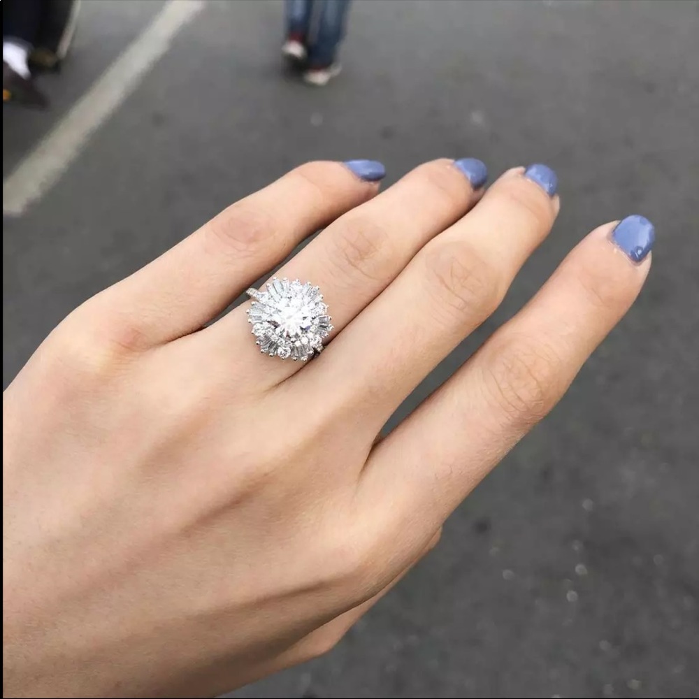 New925 Silver Large Flower Diamond Engagement Ring - Picture 5 of 5